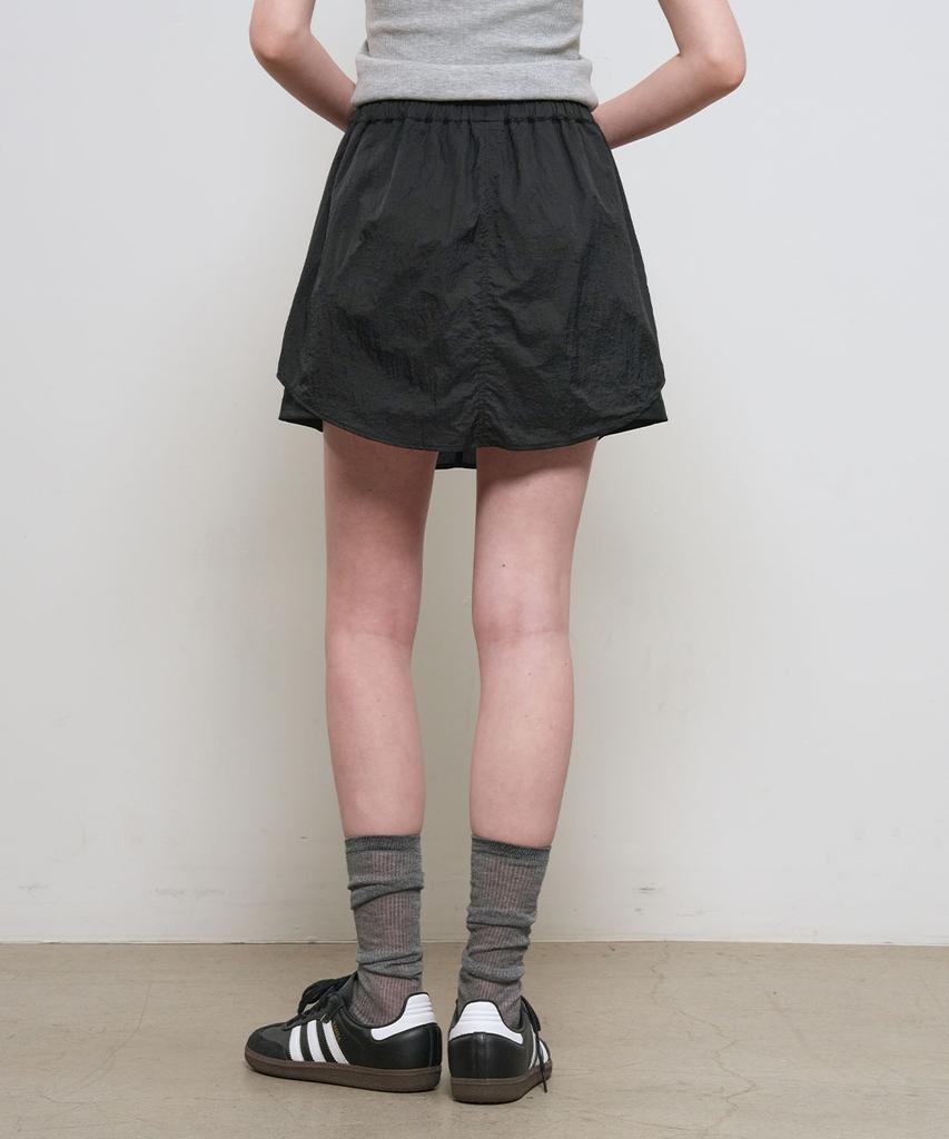 General Idea Sheer Shirred Layered Elastic Skirt [Black] / Gf1Lsk508