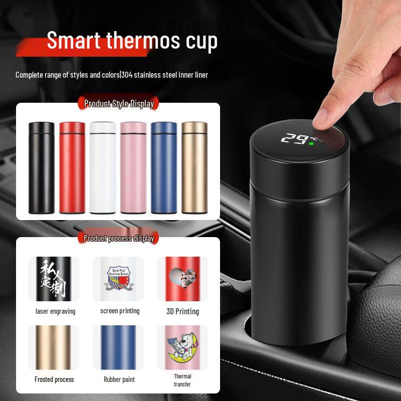 Smart Stainless Steel Insulated Cup with Temperature Display - 304 Vacuum Business Straight Cup for Tea and Water Separation