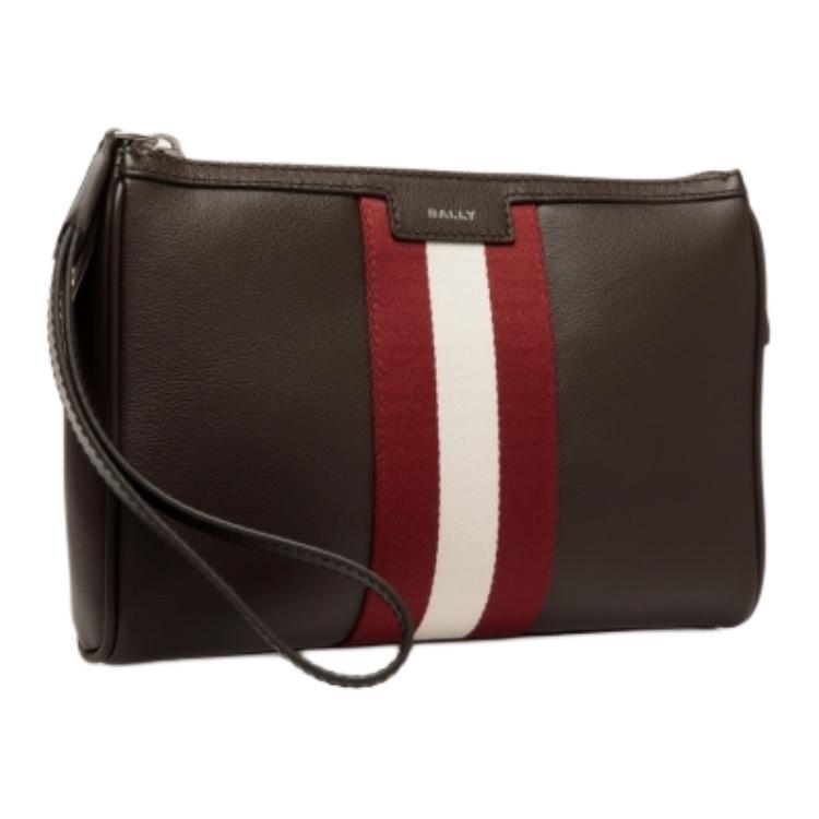 Bally Color Block Letter Logo Leather Clutch Men Clutch Ebony Red White 6310596