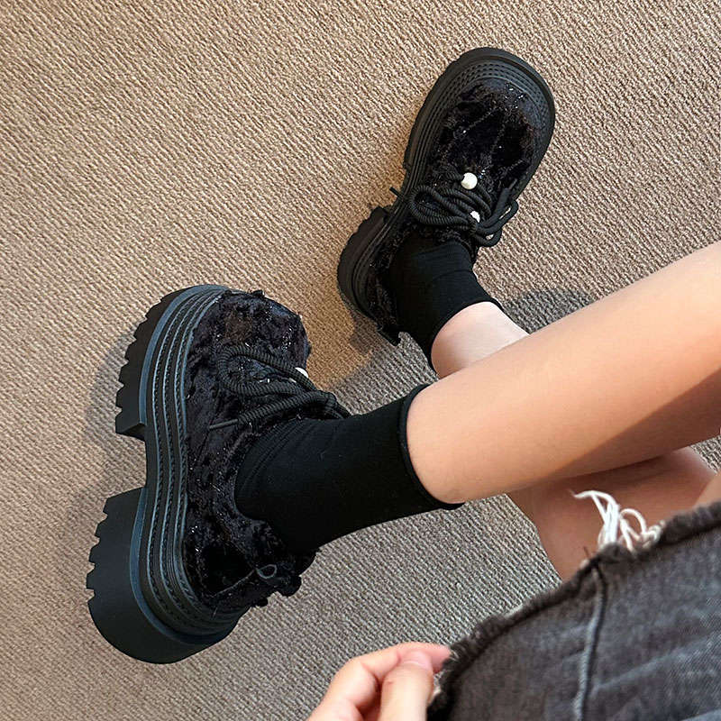 Big head lace-up small leather shoes women's 2025 autumn new small platform women's shoes fashion heightening loafers