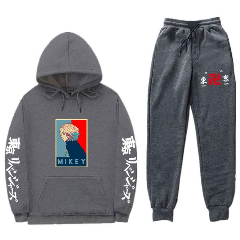 Mens Hooded Long Sleeve Streetwear Sweatshirt Set Casual Oversized Cotton Blend Tracksuit Fall