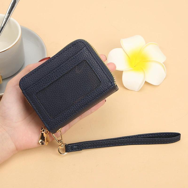 Rfid Card Holder Double Zipper Women Wallet Pu Leather Organ Card Bag Purse Large Capacity Multi-Solt Bank Card Cover Business Card Clip With Window