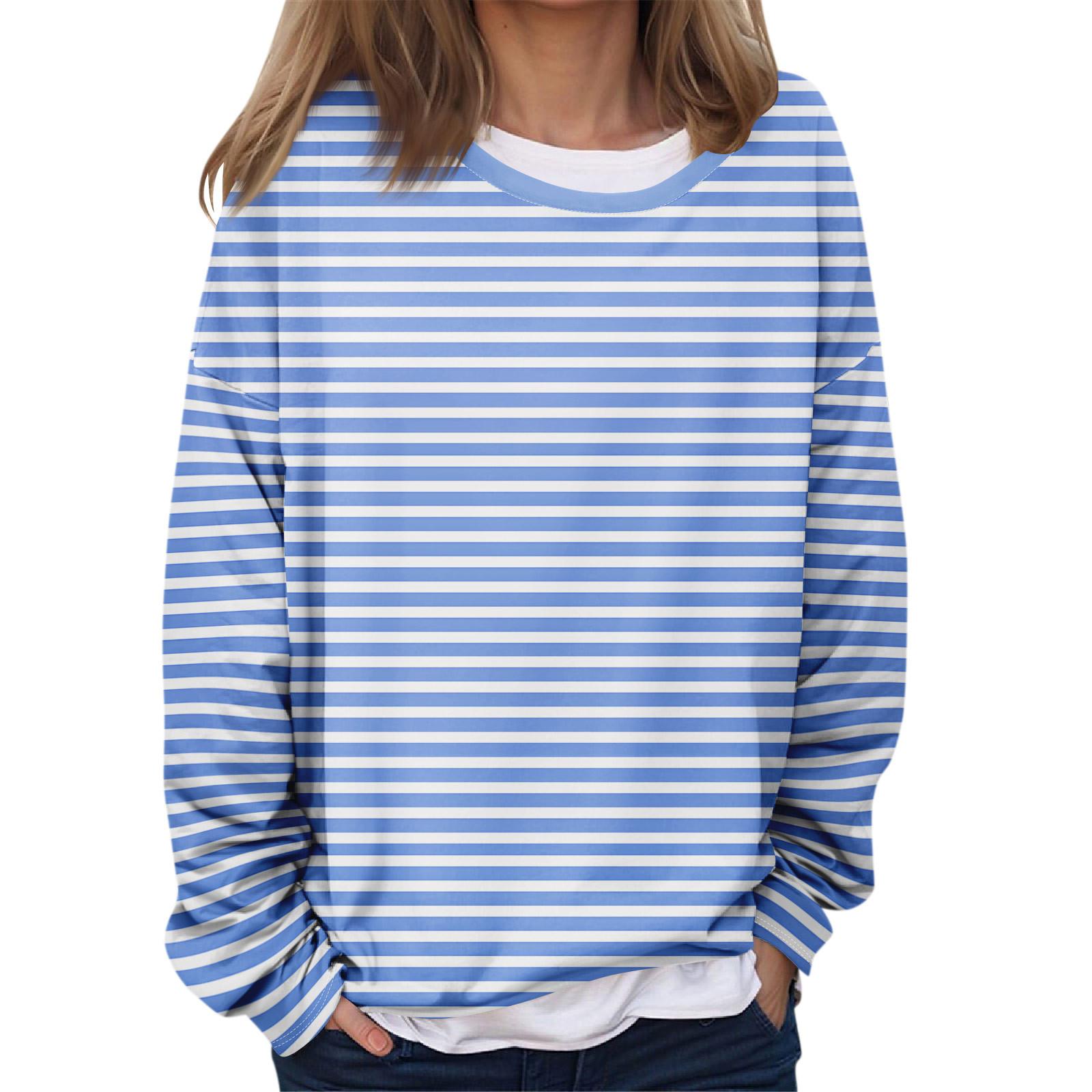 

Женская повседневная модная винтажная печатная толстовка с длинным рукавом и круглым вырезом, многослойный пуловер L синий