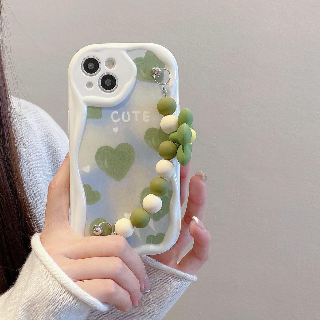 Full-Screen Heart & Flower Case with Bracelet for Apple 13/15 Pro Max, Anti-Drop Design