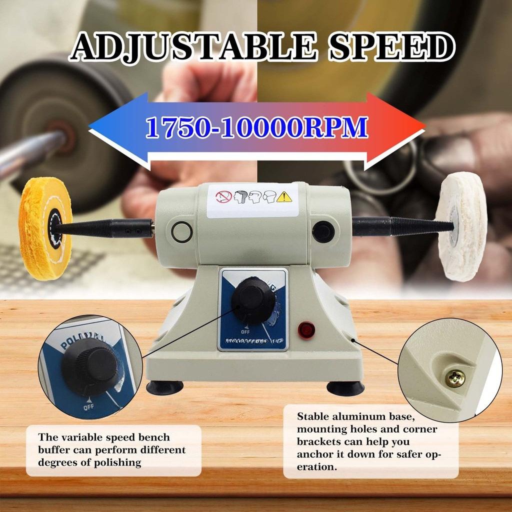 Double-Head Tabletop Cloth Wheel Polisher Small Power Adjustable Speed Double Head Polisher Desktop Jewelry Polishing Machine