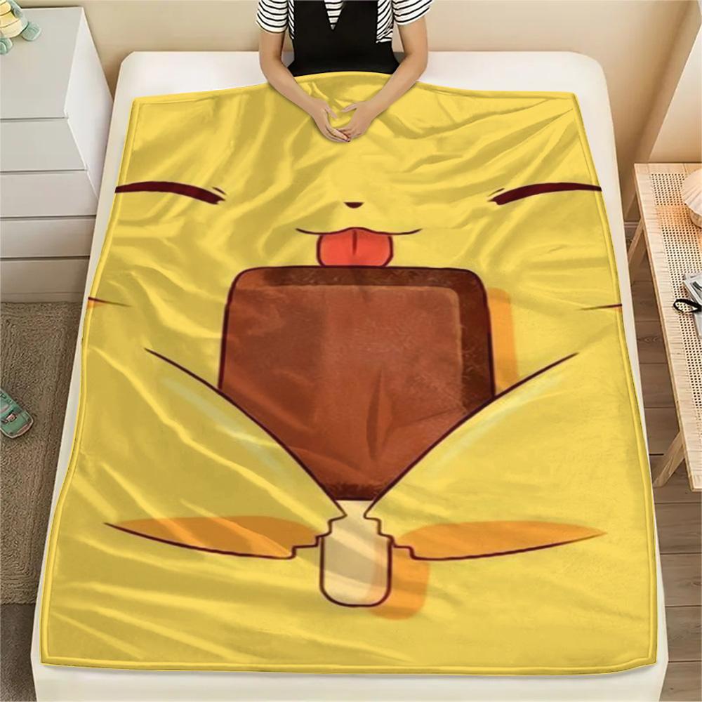Pikachu Printed Pattern Flannel Blanket Warm for Bedroom Sofa Chair Picnic.-TING