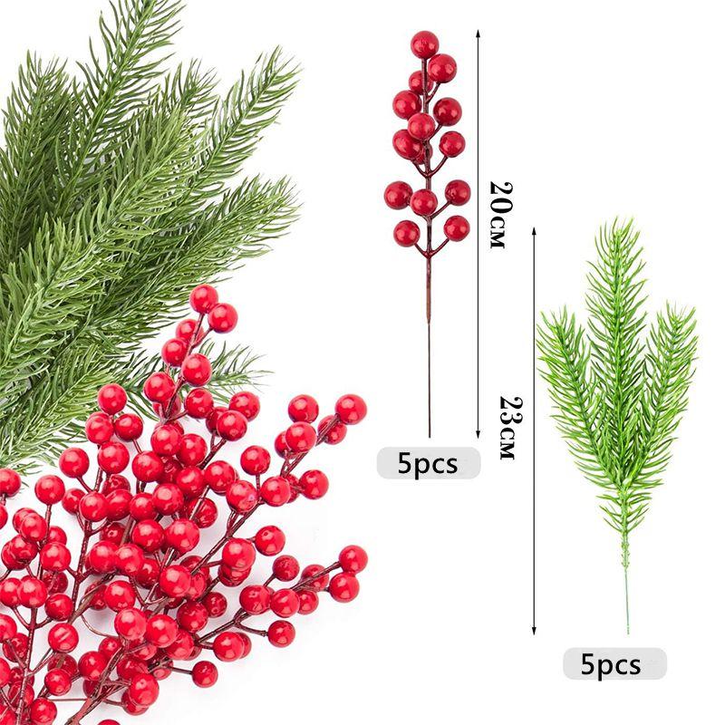 Christmas Decor Artificial Pine Branches Holly Berry Red Berry Branches for Xmas Tree Wreath Accessory Home New Year Decor