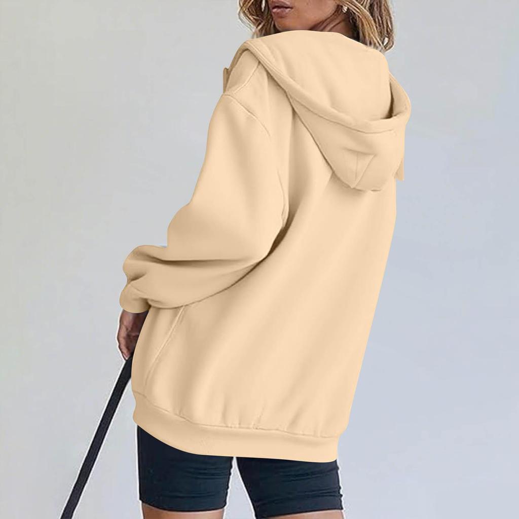 Women's Fashion Casual Long Sleeve Solid Color Hooded Sweatshirt Tops