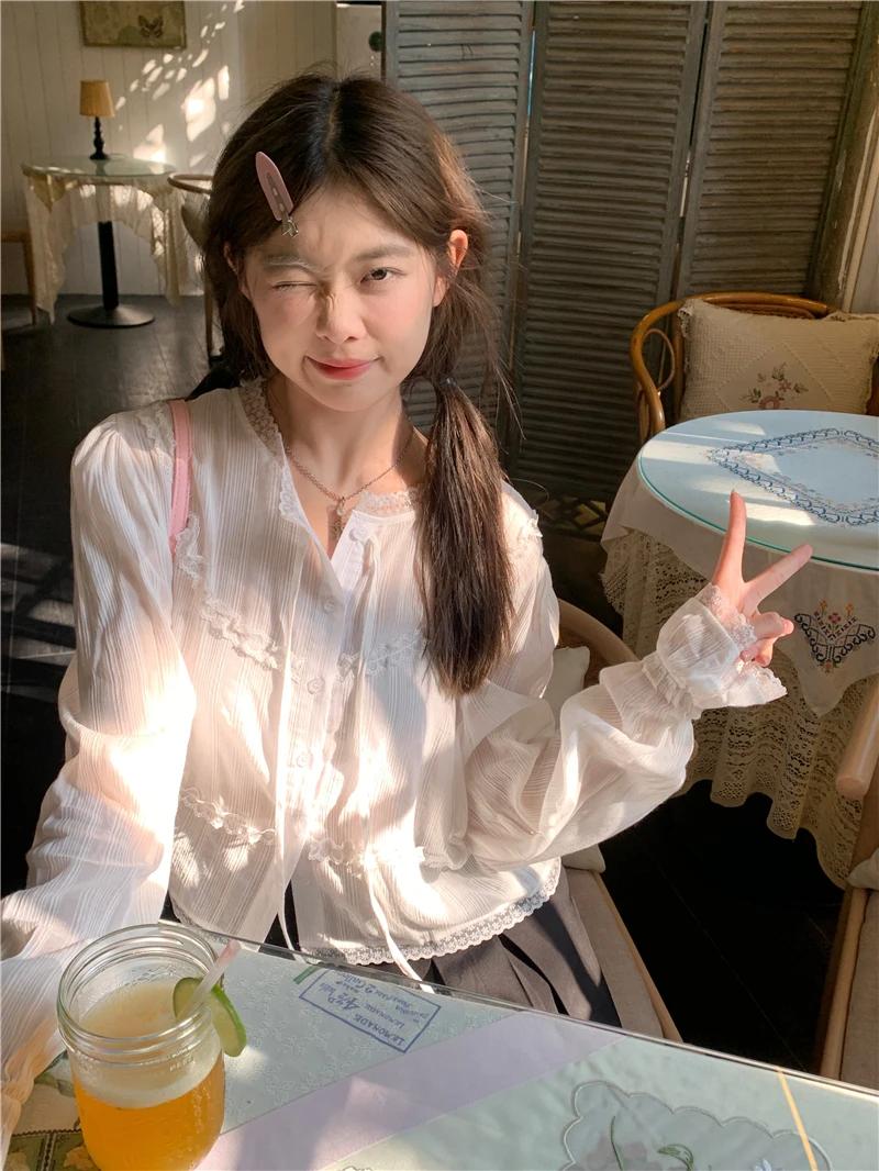 

Японская блузка Kawaii, женская дизайнерская новая кружевная милая одежда, женская повседневная корейская модная дизайнерская рубашка на пуговицах, милые рубашки 2024 L белый