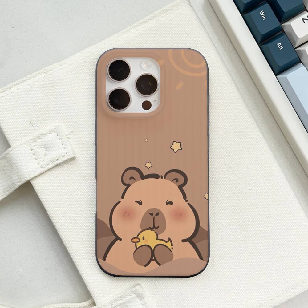 Cute Cartoon Capybara For iPhone 15 16 17 14 13 12 11 Pro Max 16E 16 Plus 17 Air Corrugated Shockproof Phone Cover