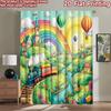 2D Flat Printing 2pcs Window Curtains Cute Train Rainbow Village Adventure Digital Printed Polyester Drapes Holiday Decorations
