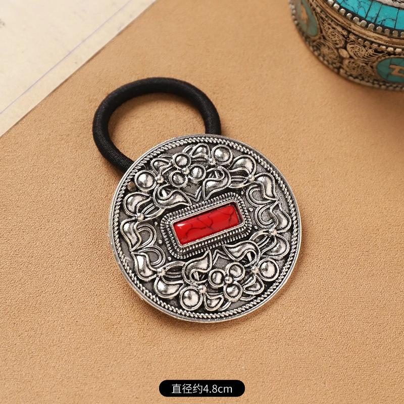 Mongolian Tibetan hair accessories retro turquoise inlaid hair rope niche exotic hair tie rubber band headrope women