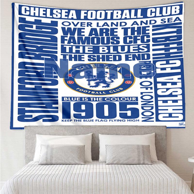Custom Name Chelsea Football Club Print Tapestry, Backdrop, Easy Setup, Ideal for Bedroom, Office & Living Room, with Aesthetic Wall Hanging Decor.