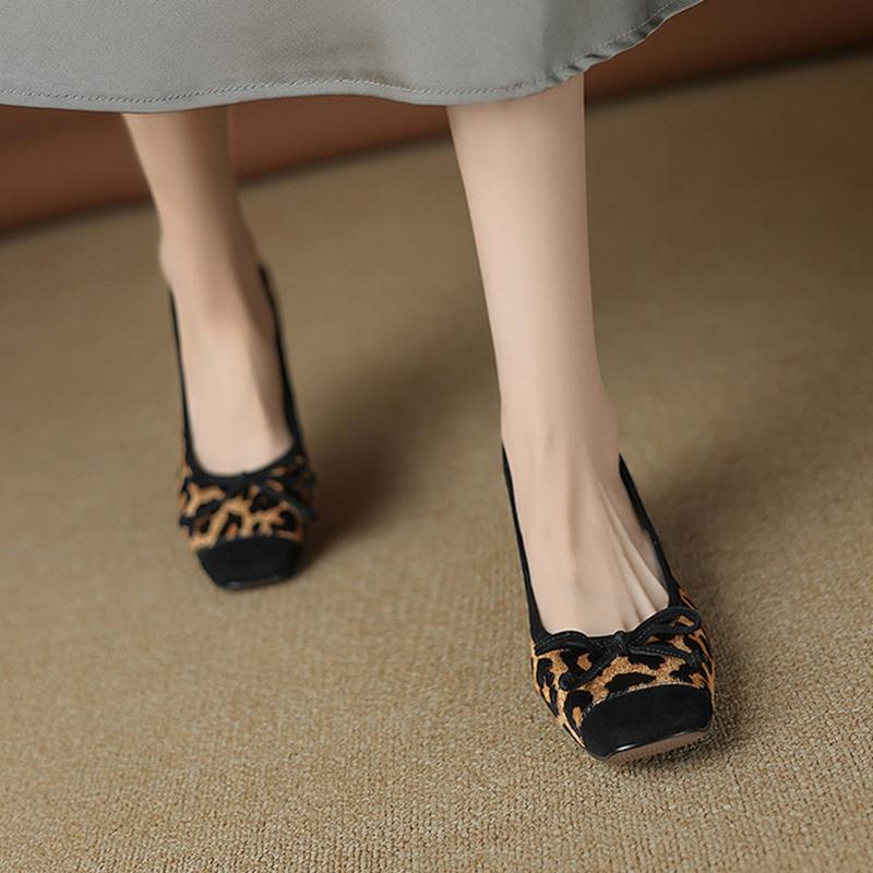 Fashion NEW Spring/Autumn Women Pumps Square Toe Chunky Heel Shoes Horsehair Shoes for Women Elegant Bow-knot Slip-on Soft Shallow Shoes