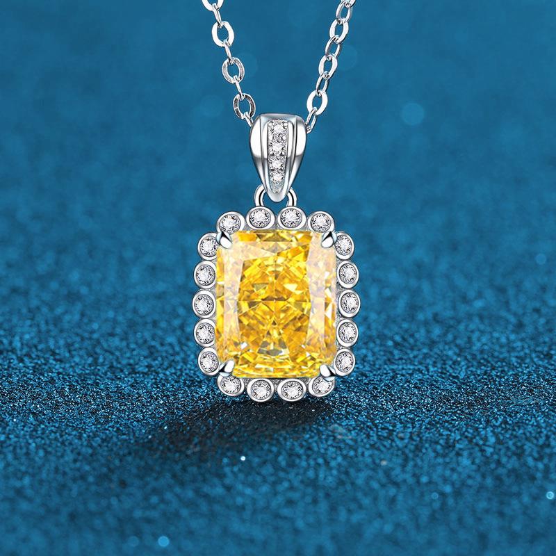 S925 Sterling Silver Necklace with Deep Blue, Pink, Padparadscha, Red, Yellow Ice Flower Cut Stones and High-End Facet High Carbon Diamonds for Women. S925 Silver