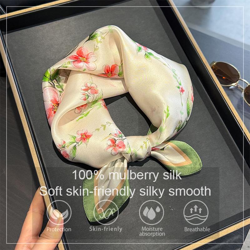 

Luxury 100% Real Silk Scarf Women Floral Print Bandana Shawl Lady Neckerchief Handkerchief Female Neck Bag Decorative Wrap 53cm 53x53CM