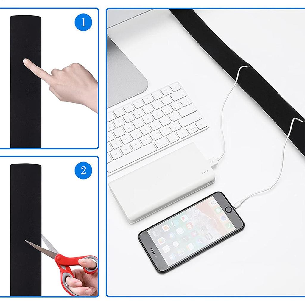 Zipper Cable Sleeve Elastic Zipper Wire Organizer 4X Black Cord Management Cover Cable Protector Sleeve For Home Work Study