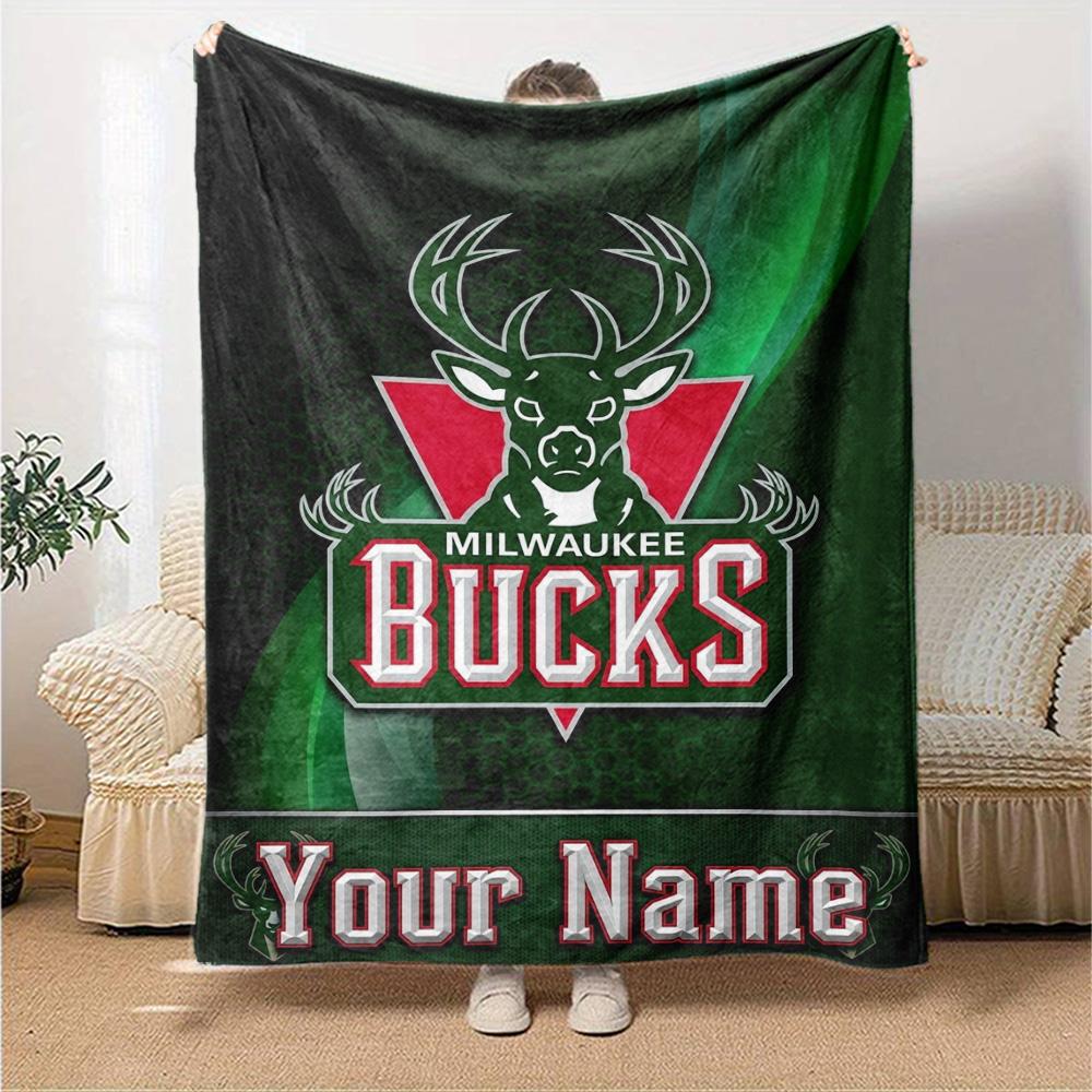 Name Custom Milwaukee Bucks Print Flannel Blanket High Quality Warm Comfortable Cover for All Seasons Perfect for Gifts Home Decor