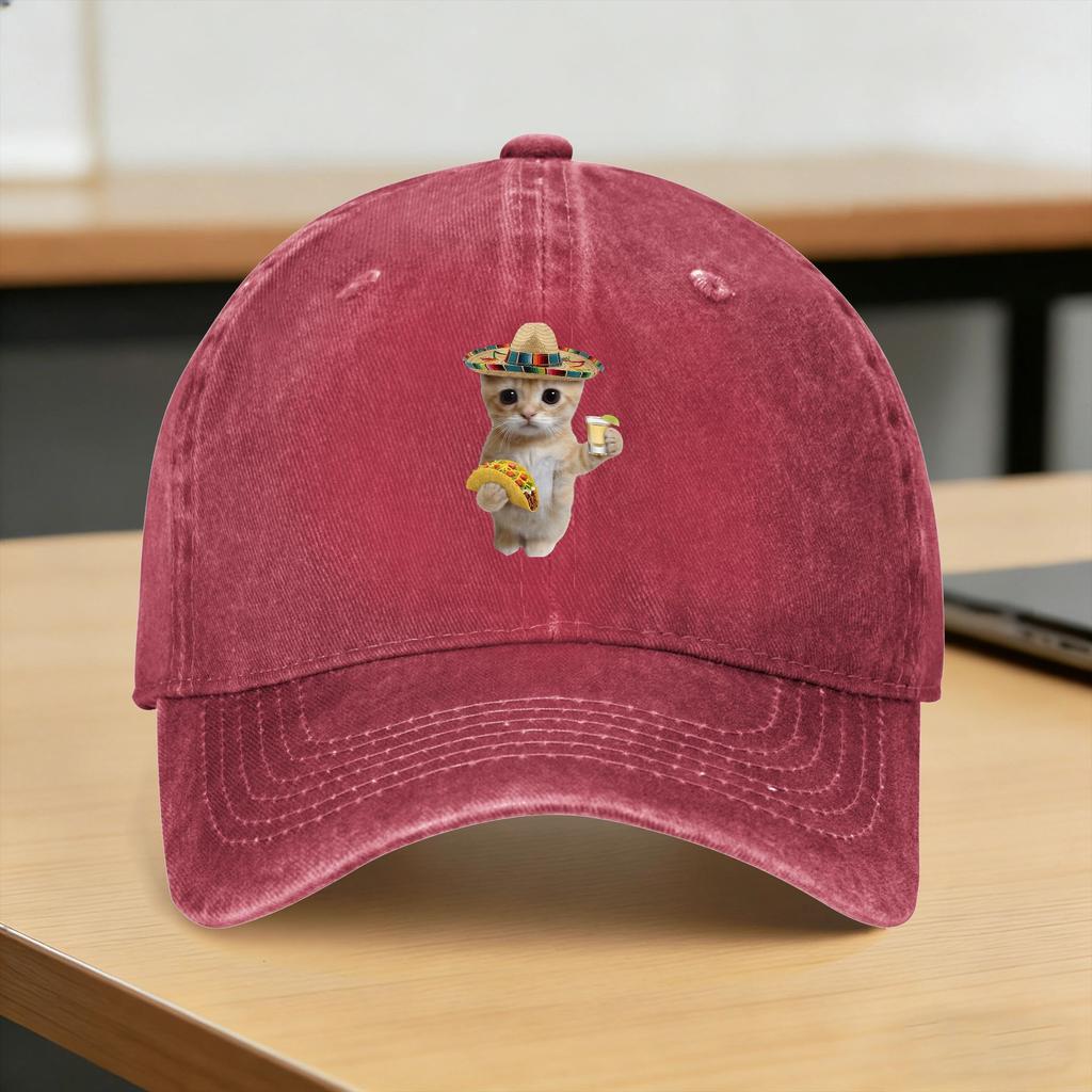 Funny Cat Meme Cinco De Mayo Eating Tacos and Tequila Casual Baseball Cap Summer Trucker Hat Wholesale Outdoor Snapback Cap