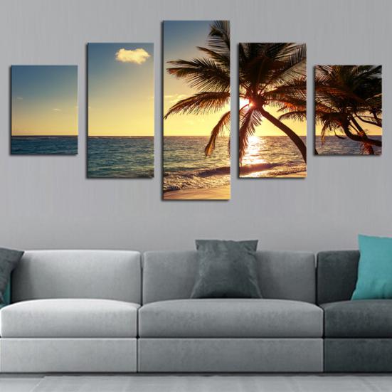 5Pcs/Set Sunset Sea Coconut Tree Wall Unframed Painting Living Room Home Decor