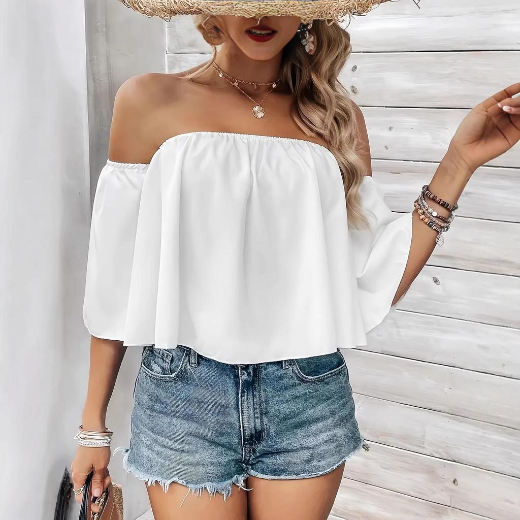Top Casual Elegante da Donna Taglie Forti a Spalla Singola con Maniche Corte per Primavera ed Estate