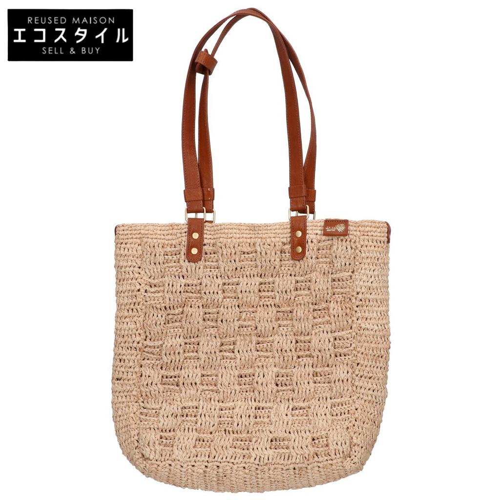 IBIZA [Beautiful Condition] Raffia x Leather Semi Shoulder bag natural brownUsed