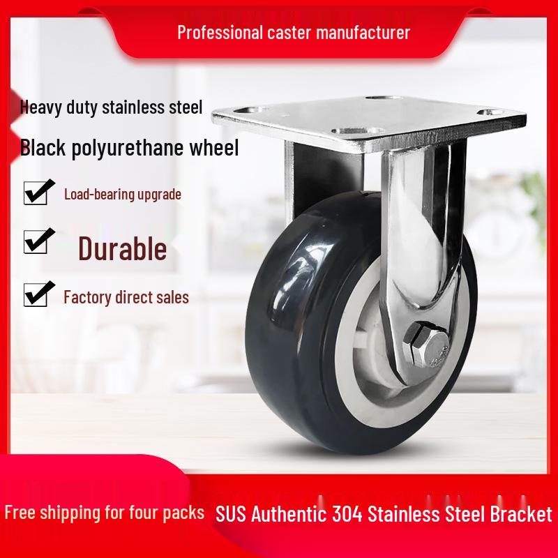Heavy-Duty Stainless Steel Black Polyurethane Silent Anti-Slip Hand Truck Casters, 18-inch Wear-Resistant.