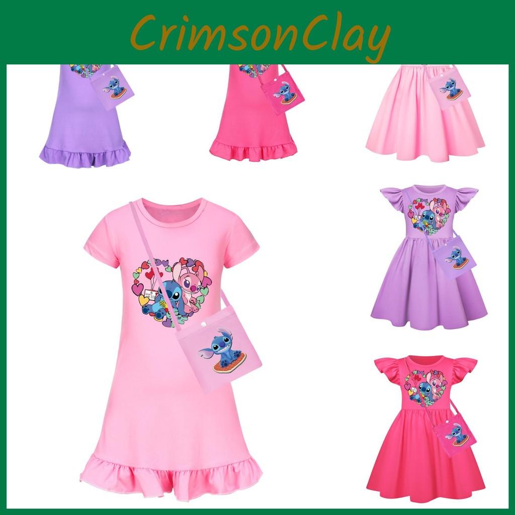Stitch Girl Pattern Short Sleeve Nightdress With Ruffle Hem For Fashion Kids