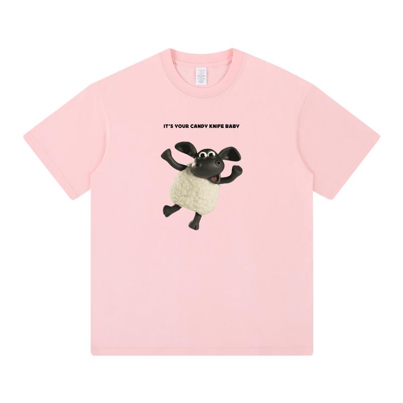 Trendy Oversized Cartoon Lamb Print Unisex T-Shirt - Round Neck, Short Sleeve
