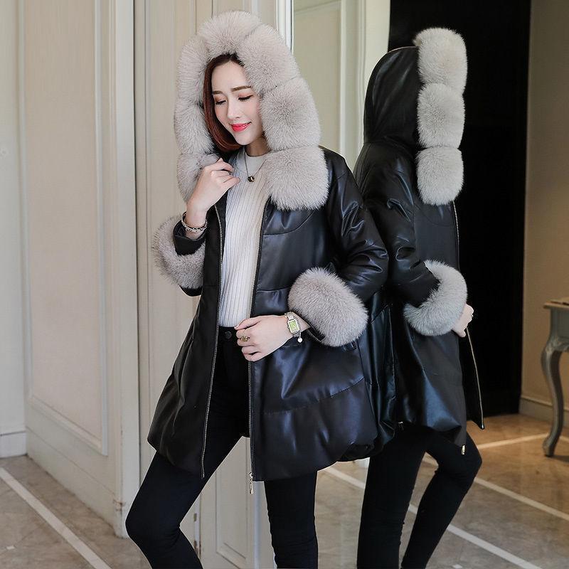 New Leather Down Cotton Clothes Women's Coat Medium and Long Imitation Sheepskin Clothes Women's Loose Thickened Fur