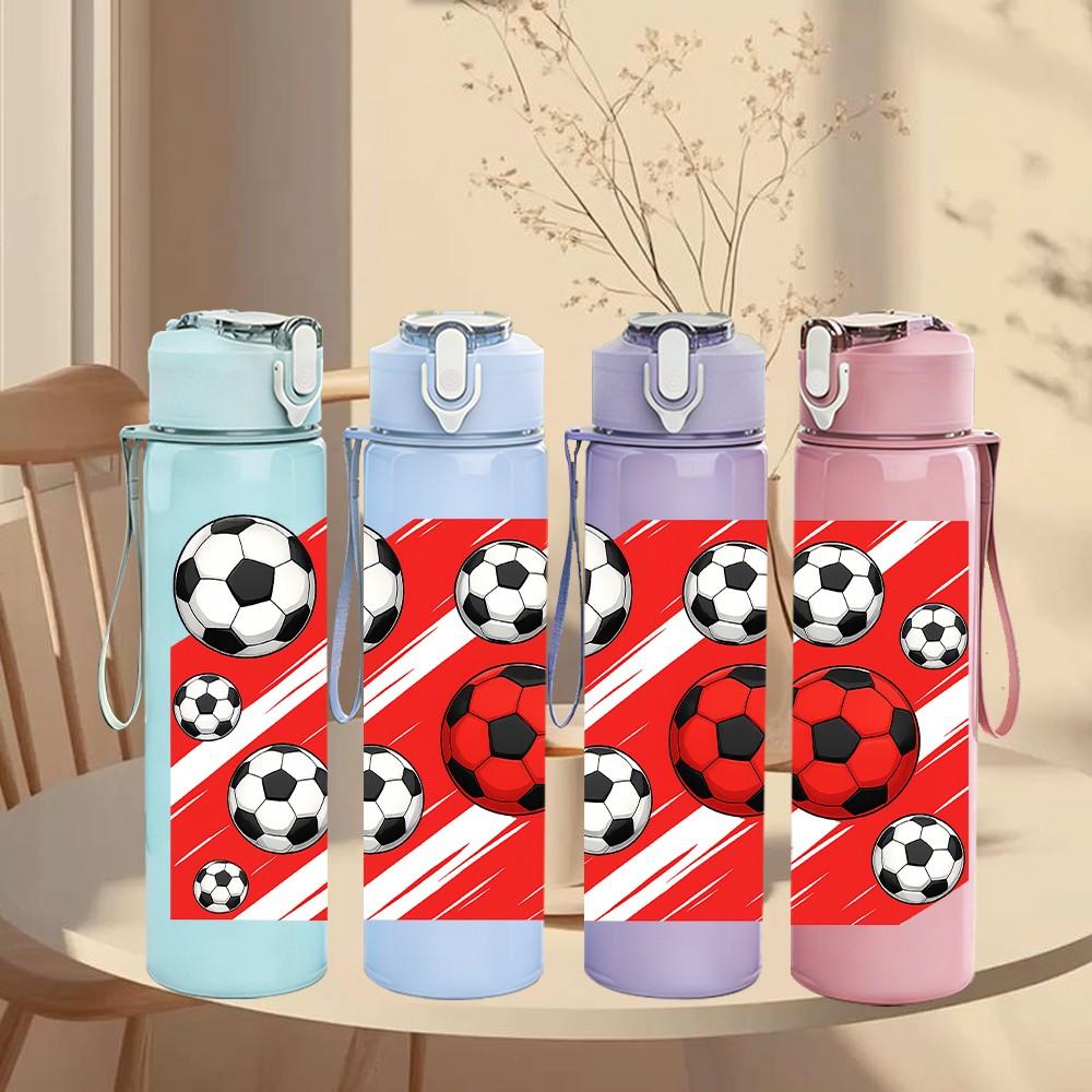 1PC Soccer Ball Stripe Pattern 750ml Color Plastic Sports Water Bottle Leakproof Flip Straw Lid Suitable for Sports Office Home Use