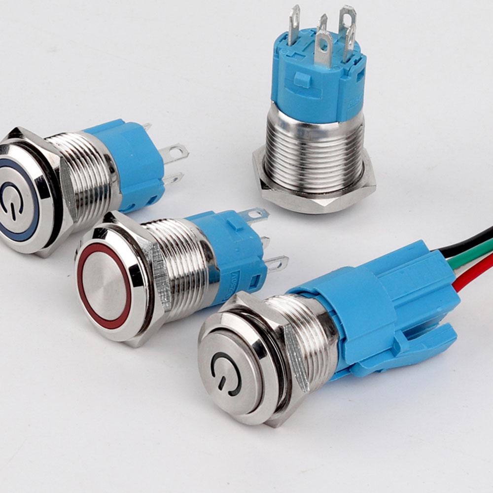 Buton de lumină LED cu apăsare, autoblocare, de 16 mm, impermeabil, multicolor, roșu, albastru, verde, galben