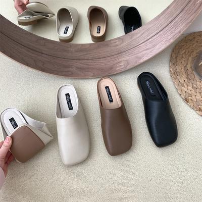 Fashion Bailamos Women Slippers Ladies Soft Leather Ballet Flats Slip On Grandma Shoes Woman Square Toe Retro Moccasins Outdoor Slides M