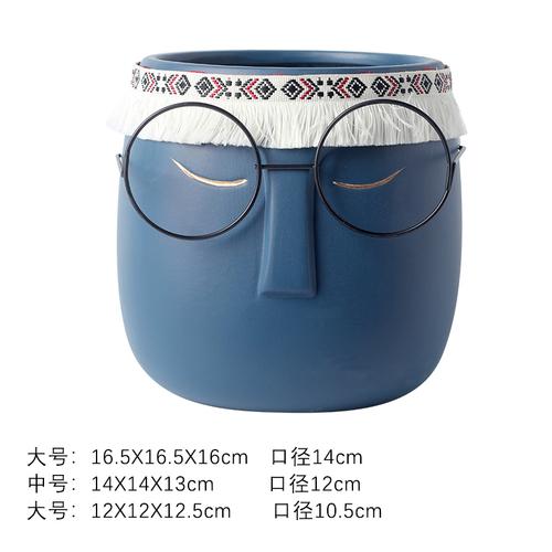 Creative Abstract Black Frame Glasses Head Ceramic Flower Pot Vase Succulents Cactus Potted Garden Decor Human Face Flower Pot