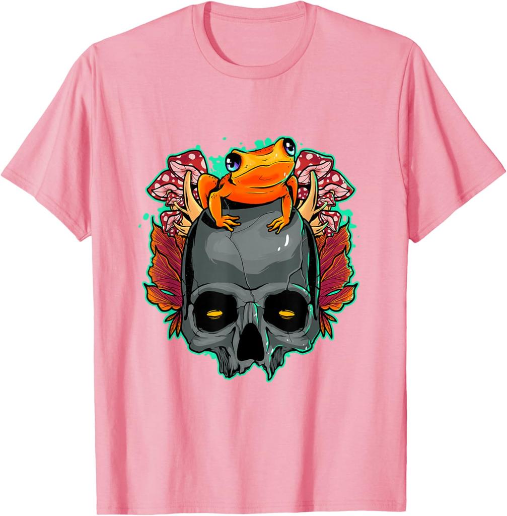 Frog Skull Mushroom Graphic Tee Cottagecore Aesthetic Toad Lover Unisex Casual T-Shirt