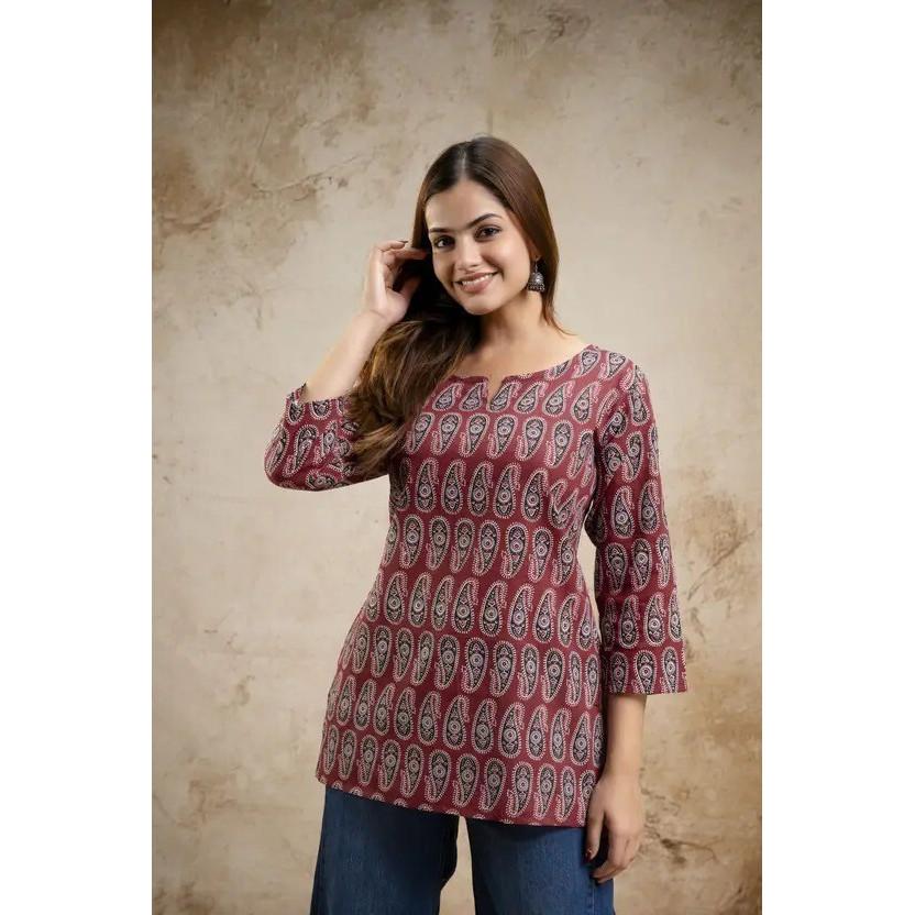 Women Printed Cotton Blend Straight Kurta Top Indian Party Wear Designer Tunic VFP-1853a