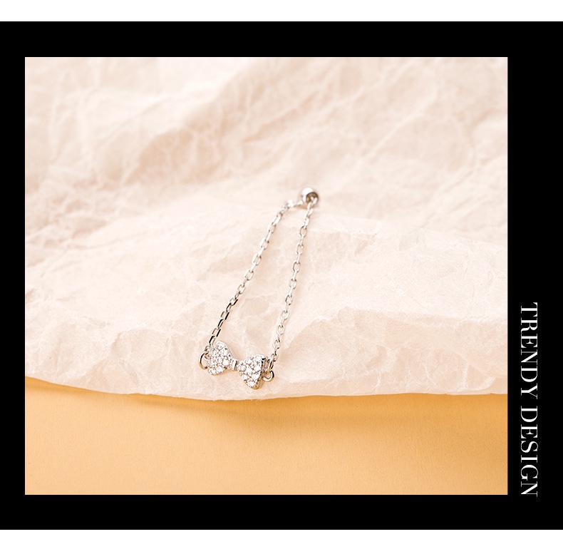 925 Sterling Silver Adjustable Bow Chain Ring for Women - Light Luxury, Niche Cold Style.