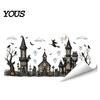 Easy Peel Window Graphics Halloween Spooky Bat Static Clings, Ghost House Glass Stickers, Adhesive-Free Beautification Sets Waterproof Decals for Bar