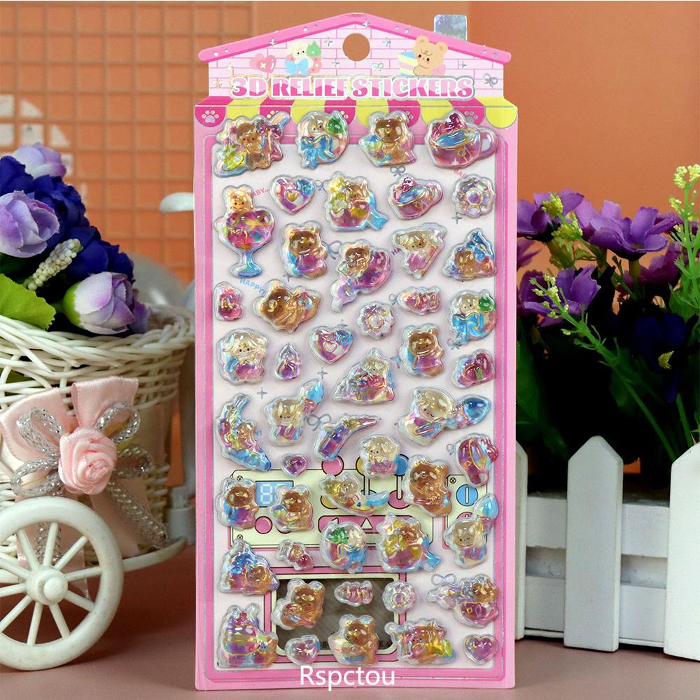 1pcs Cute Rabbit Bear Food Cartoon 3D Crystal Stickers Funny Marine Animals Three-dimensional Relief Decals for Notebook Phone