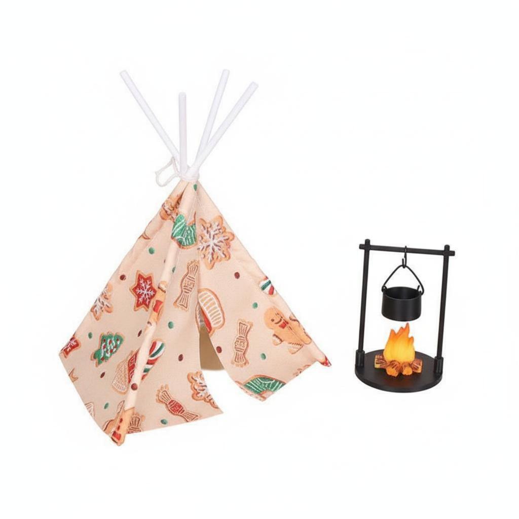 Dollhouse Teepee Tent Realistic Design Miniature Camping Set Fake Fire Decoration Creative DIY Resin Campfire Prop