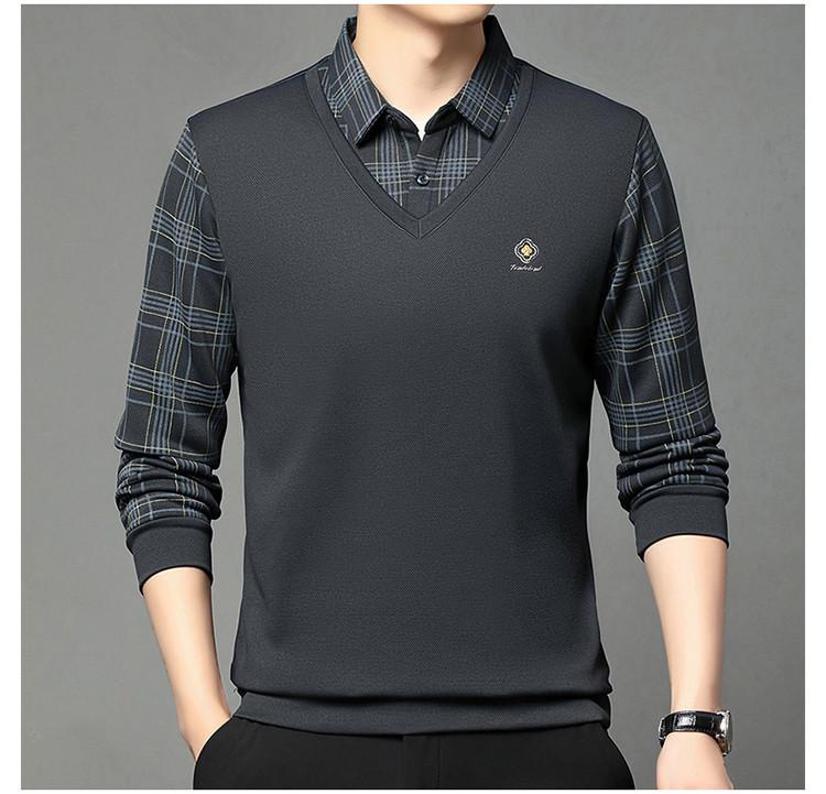 Men's Autumn/Winter Faux Two-Piece Fleece Polo Base Layer Shirt