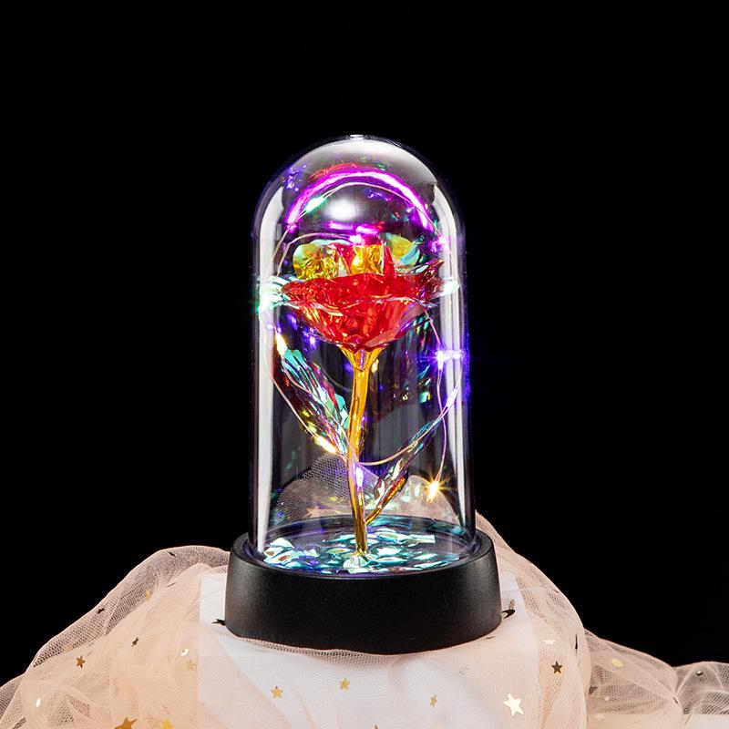 

Gold Foil Rose Lamp with Preserved Flower in Glass Dome - Romantic Gift for Christmas, Qixi, or Valentine s Day 9*9*15 cm червоний
