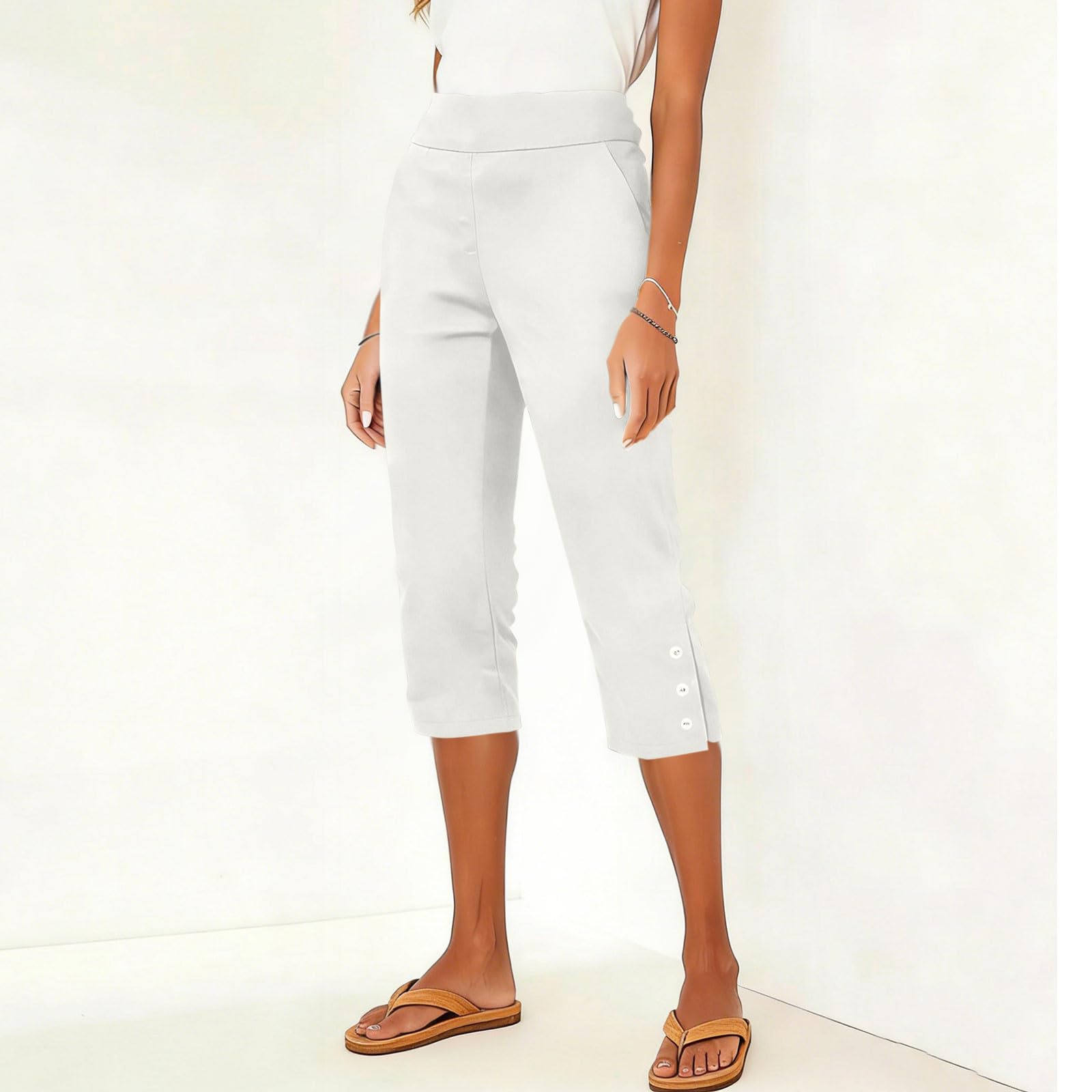 

Women Casual Pants High Waisted Stretchy Leggings With Pockets XL білий