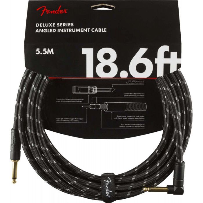 Câble instrument - FENDER - Deluxe - 5,5 mètres - Connecteurs droit et coudé - Noir