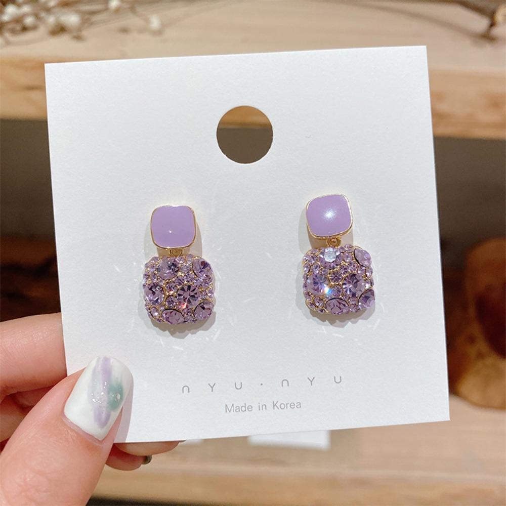 Silver Needle Diamond Pearl Purple Earrings French Retro Niche Design Earrings Light Luxury Premium Earrings