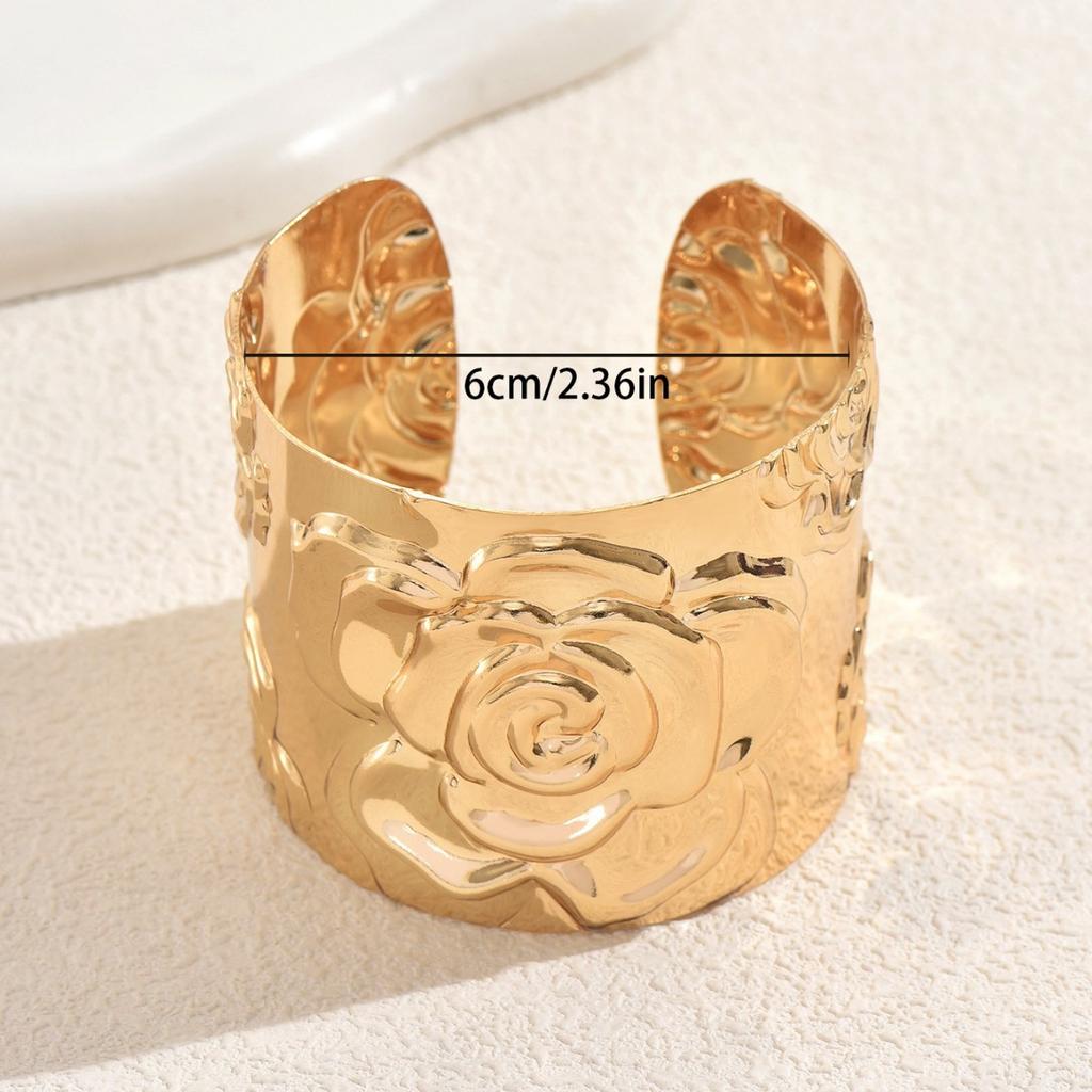 Wind Damen leichter Luxus Armreif, geometrisches Rosenblumen Galvanik Design offener Armreif hoher Sinn