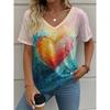 Sommer Damen T-Shirt Liebe Aufdruck Outdoor Retro Mode Lässig Oversized V-Ausschnitt Kurzarm Damenbekleidung