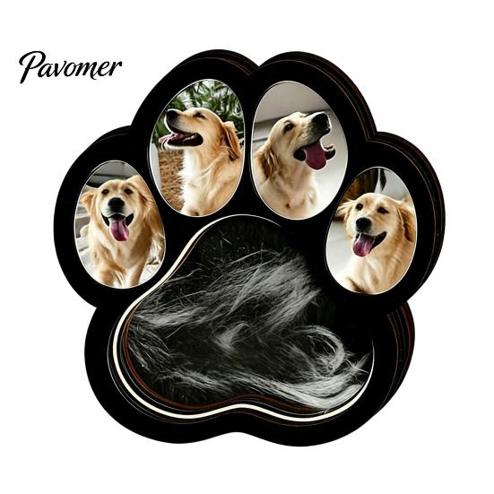 Pet Keepsake Memorial Frame Wooden Paw‑Shaped Picture Frame, Photo with Fur Box Storage Compartment, Loss Remembrance Tabletop Ornament for Dog Cat