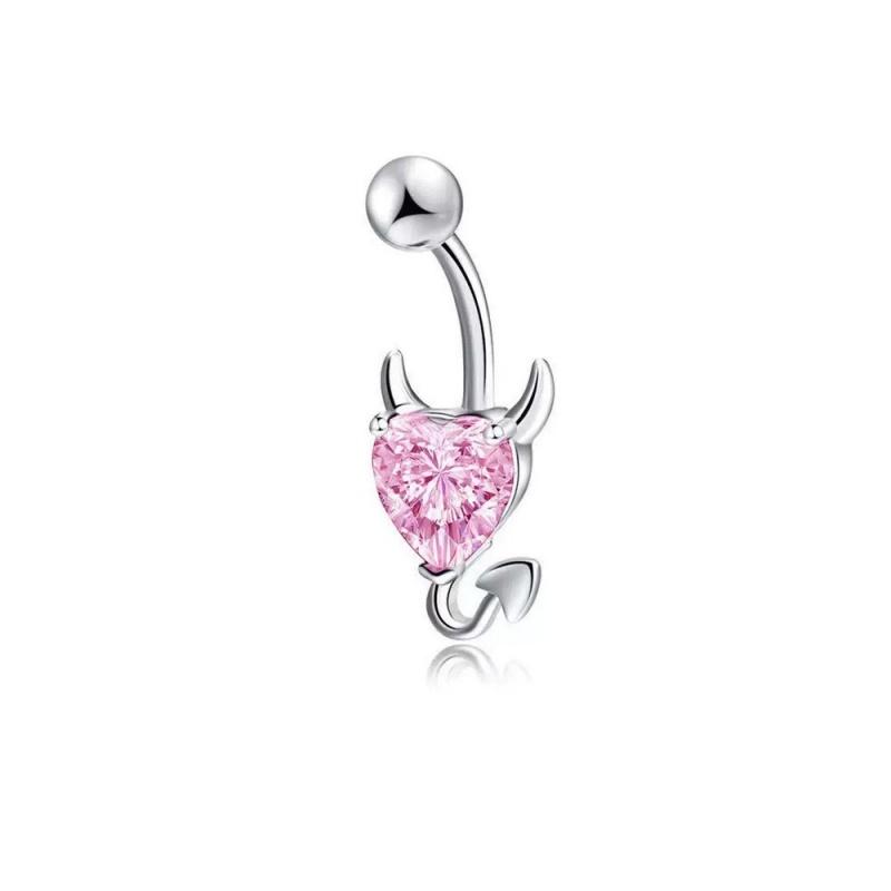 Steel Belly Button Ring Heart Cubic Zirconia Cute Devil Design For Daily Wear Parties Holiday Body Piercing Jewelry