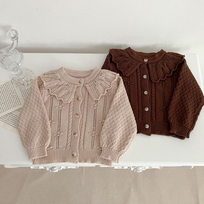 Autumn Girl Baby Sweater Cotton Yarn Doll Neck Knitted Cardigan Cotton Yarn Versatile Fashionable Children's Coat